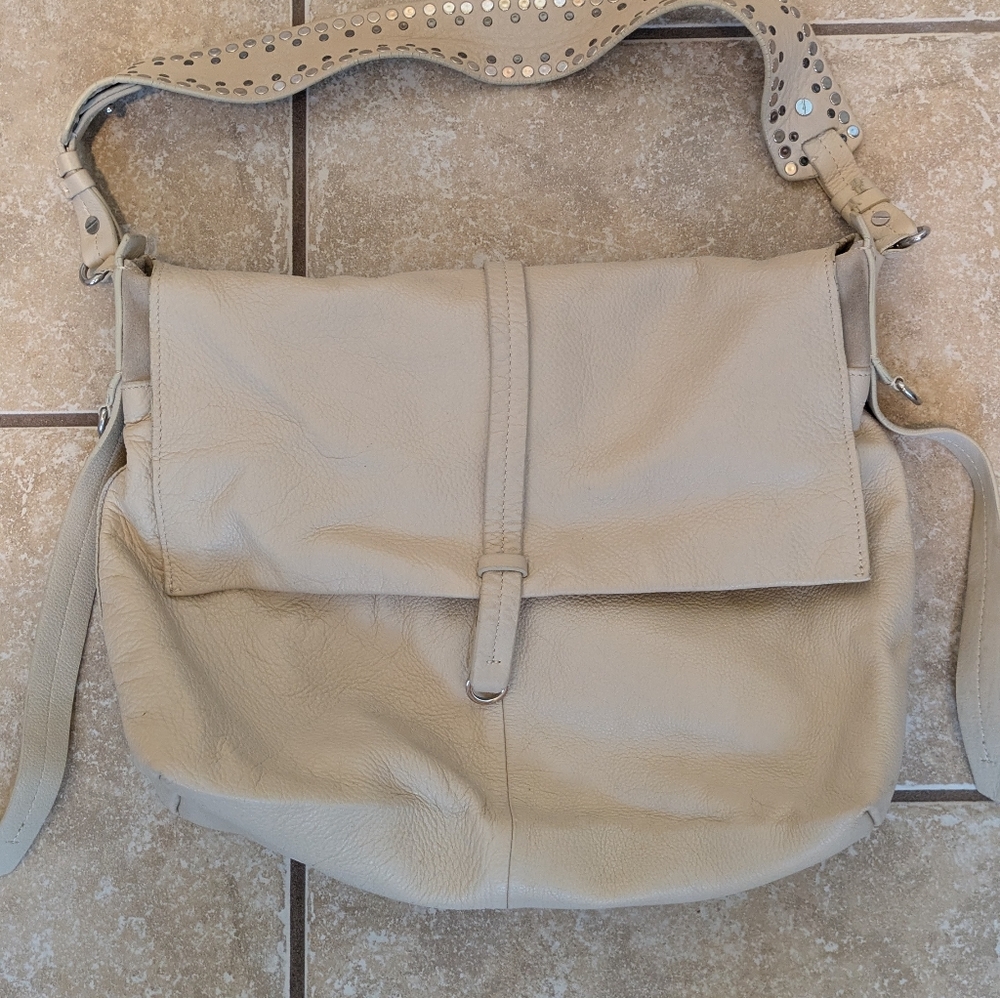 Topshop Cream Leather Shoulder Bag
